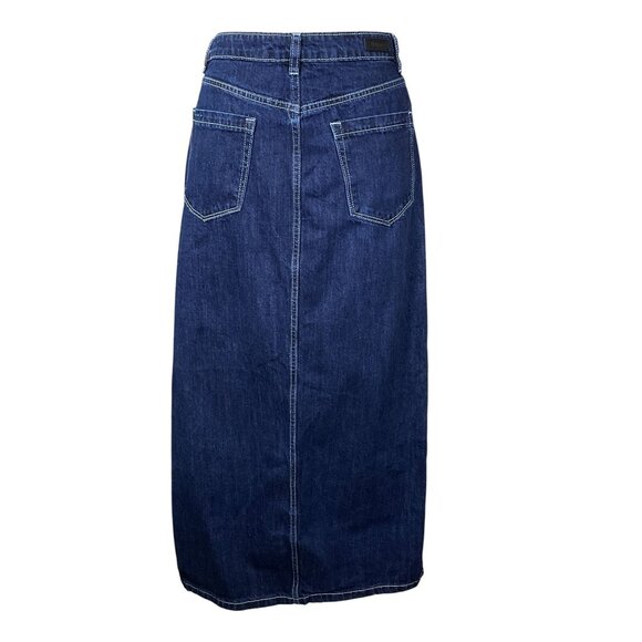 BLANKNYC Dark Wash Contrast Stitch Denim Maxi Skirt With Front Slit Size 28 - Picture 4 of 8